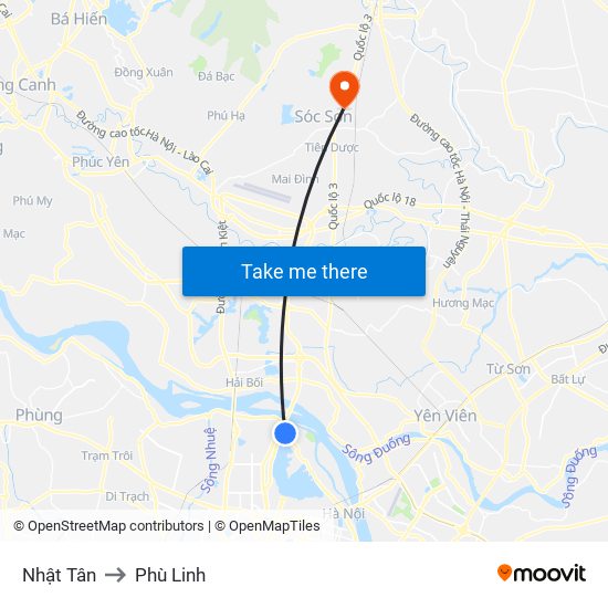 Nhật Tân to Phù Linh map