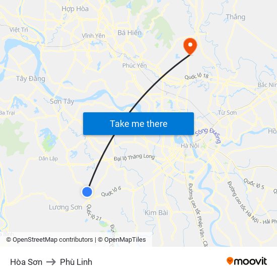 Hòa Sơn to Phù Linh map