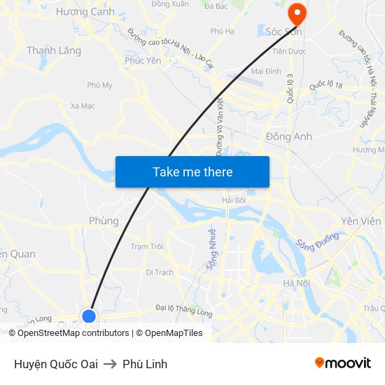 Huyện Quốc Oai to Phù Linh map