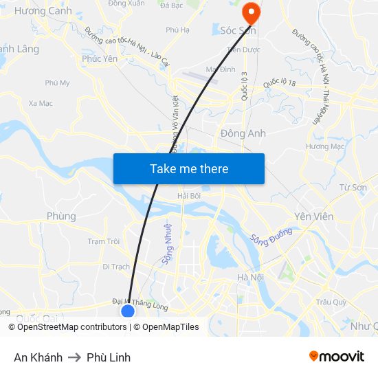 An Khánh to Phù Linh map