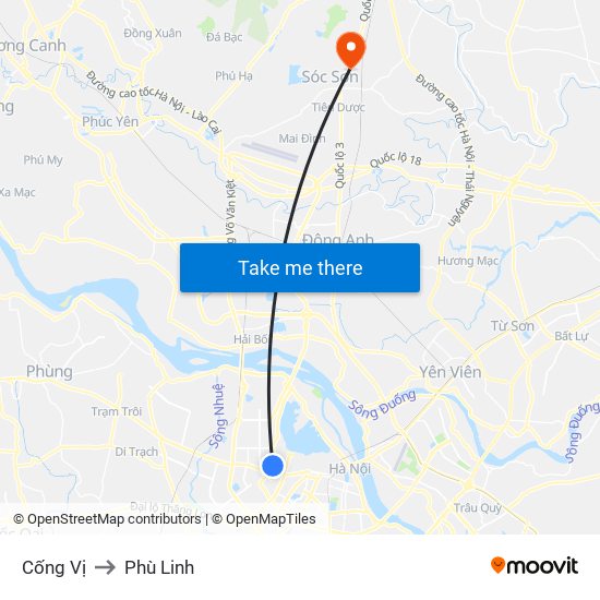 Cống Vị to Phù Linh map