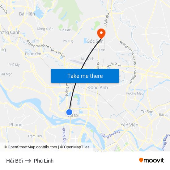 Hải Bối to Phù Linh map