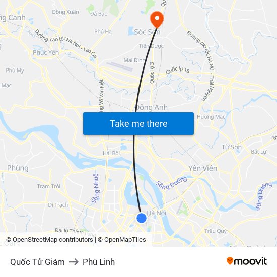 Quốc Tử Giám to Phù Linh map