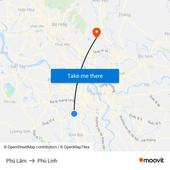 Phú Lãm to Phù Linh map
