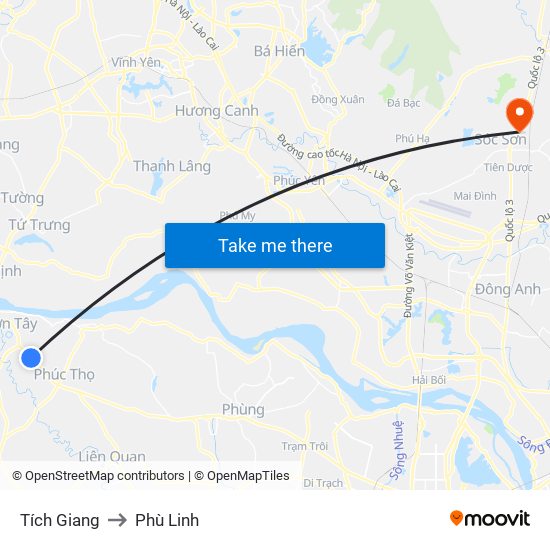 Tích Giang to Phù Linh map