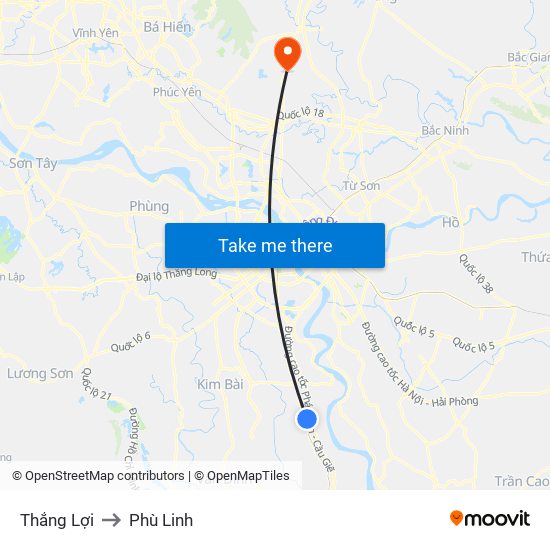 Thắng Lợi to Phù Linh map