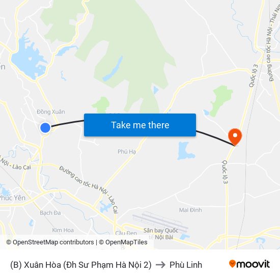 (B) Xuân Hòa (Đh Sư Phạm Hà Nội 2) to Phù Linh map