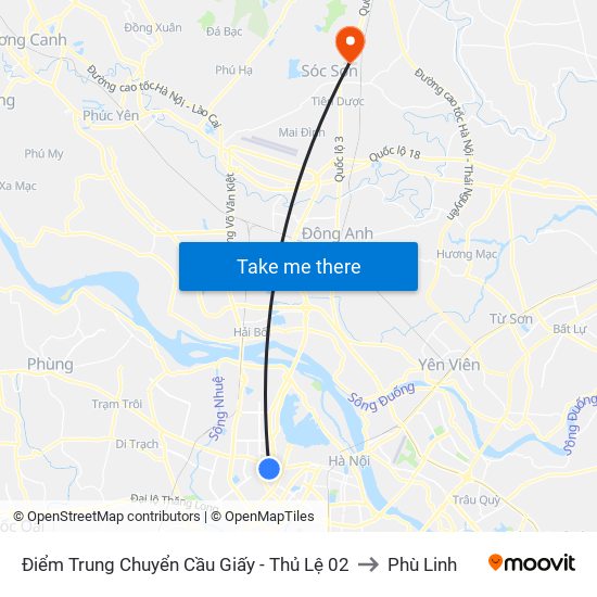 Điểm Trung Chuyển Cầu Giấy - Thủ Lệ 02 to Phù Linh map