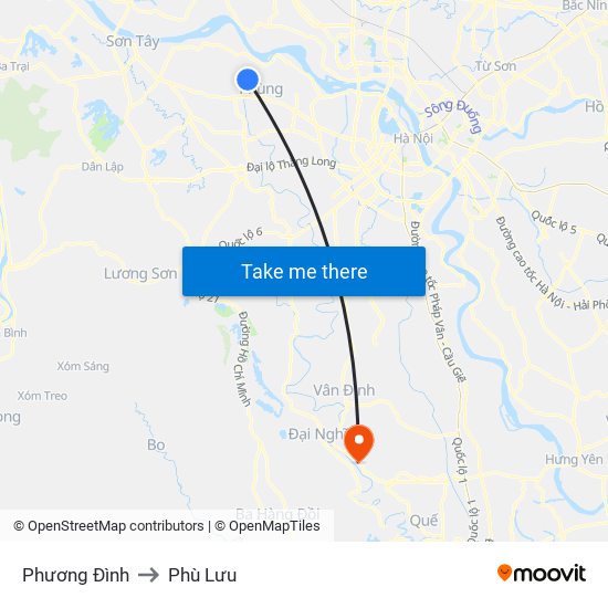 Phương Đình to Phù Lưu map