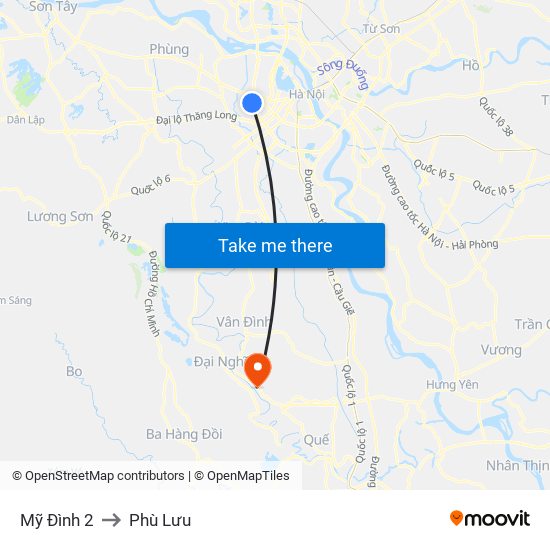 Mỹ Đình 2 to Phù Lưu map