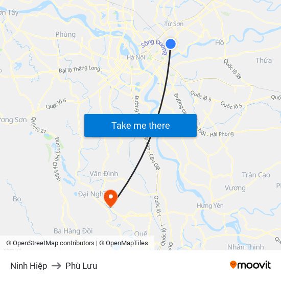 Ninh Hiệp to Phù Lưu map