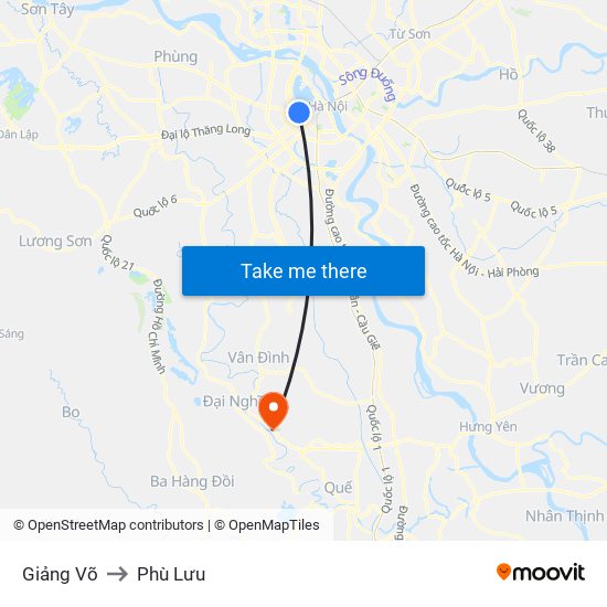 Giảng Võ to Phù Lưu map