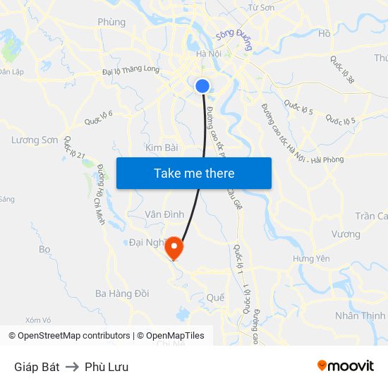 Giáp Bát to Phù Lưu map