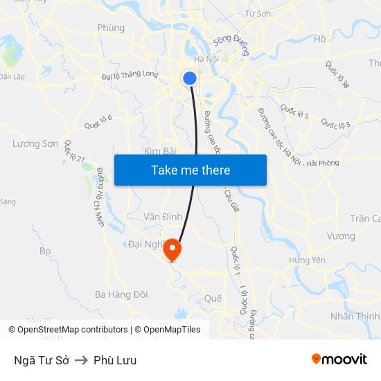 Ngã Tư Sở to Phù Lưu map