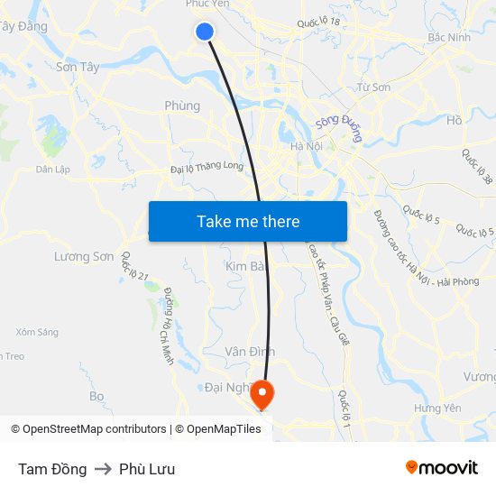 Tam Đồng to Phù Lưu map