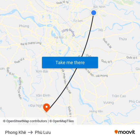 Phong Khê to Phù Lưu map