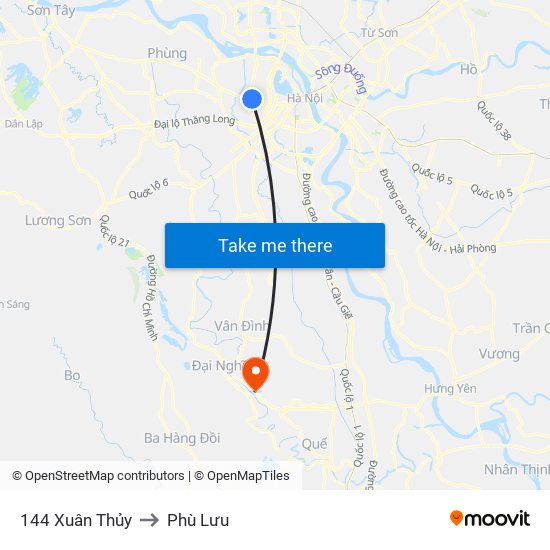 144 Xuân Thủy to Phù Lưu map