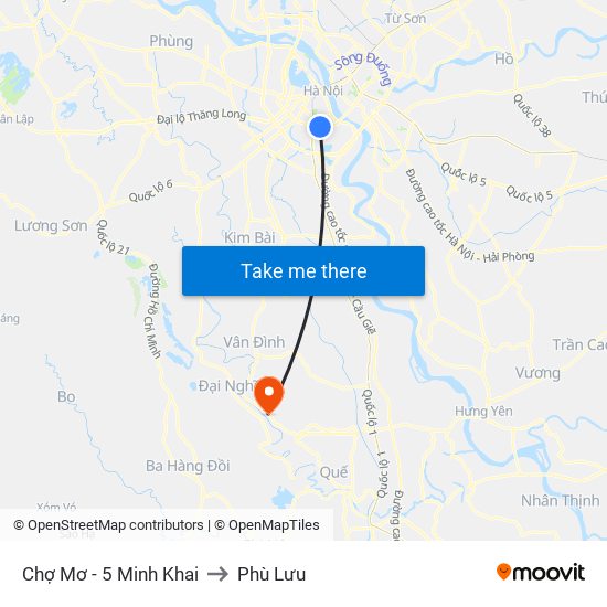 Chợ Mơ - 5 Minh Khai to Phù Lưu map