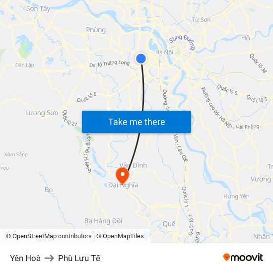 Yên Hoà to Phù Lưu Tế map