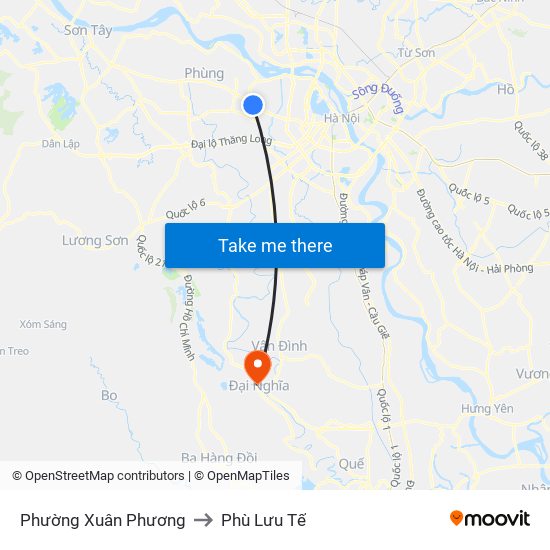 Phường Xuân Phương to Phù Lưu Tế map