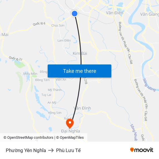 Phường Yên Nghĩa to Phù Lưu Tế map