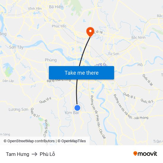 Tam Hưng to Phù Lỗ map