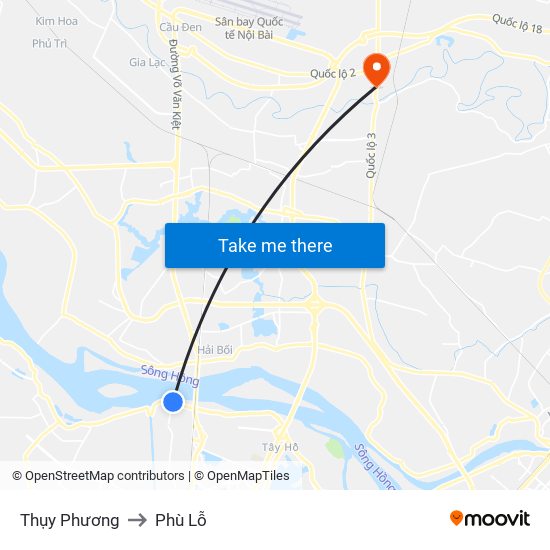 Thụy Phương to Phù Lỗ map