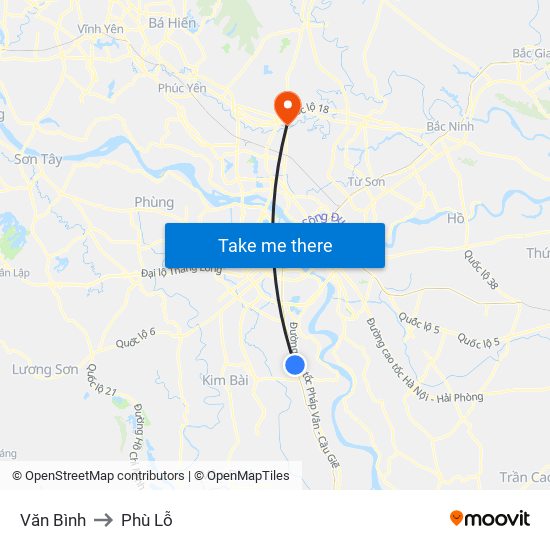 Văn Bình to Phù Lỗ map