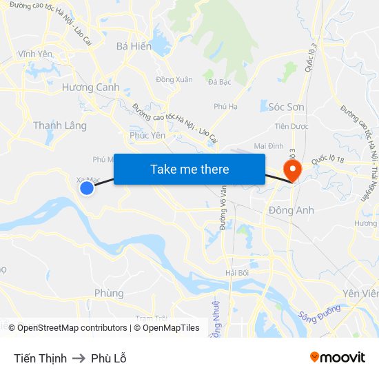 Tiến Thịnh to Phù Lỗ map