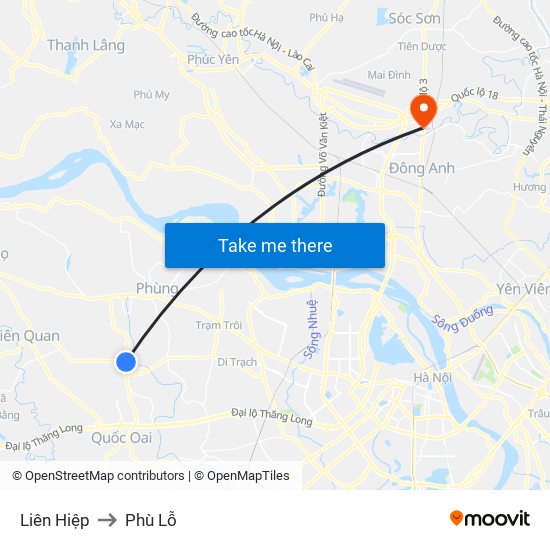 Liên Hiệp to Phù Lỗ map