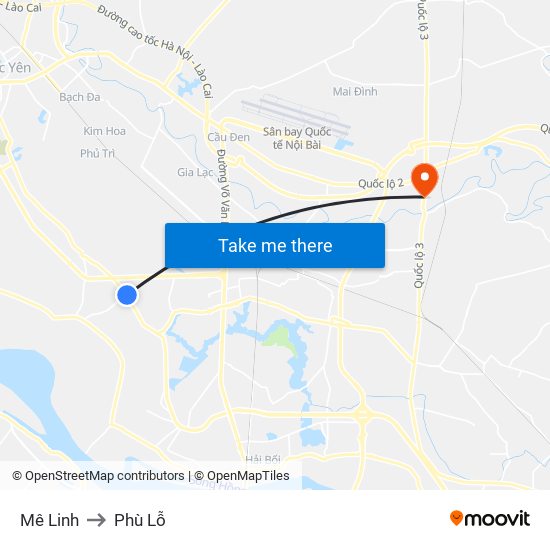 Mê Linh to Phù Lỗ map