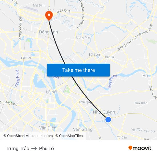 Trưng Trắc to Phù Lỗ map