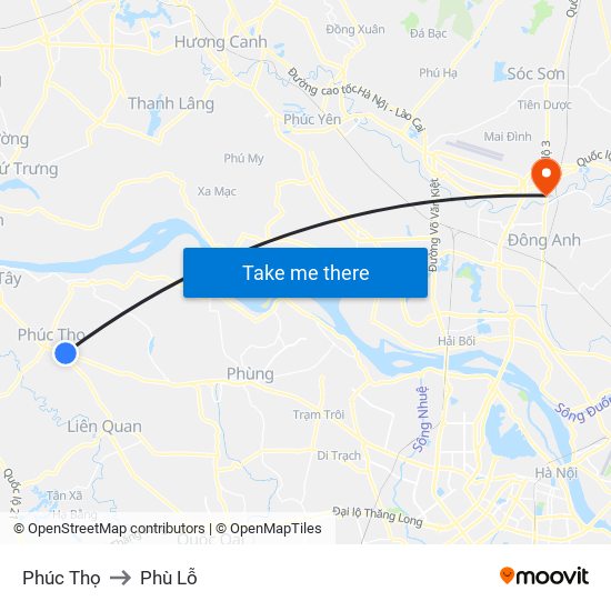 Phúc Thọ to Phù Lỗ map