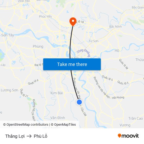 Thắng Lợi to Phù Lỗ map