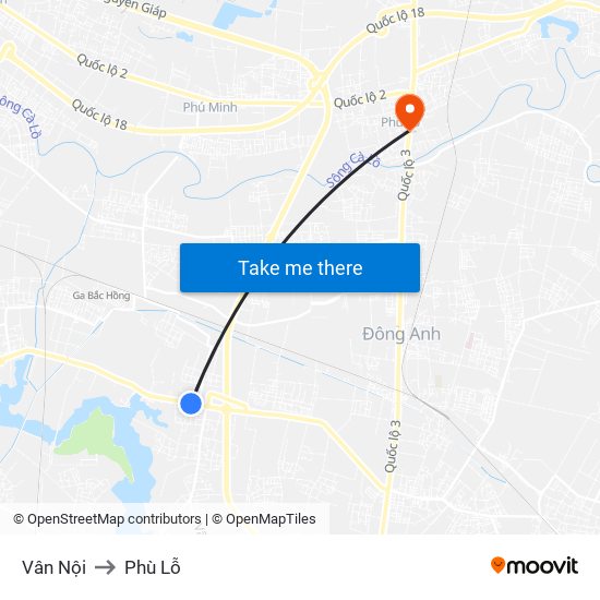 Vân Nội to Phù Lỗ map