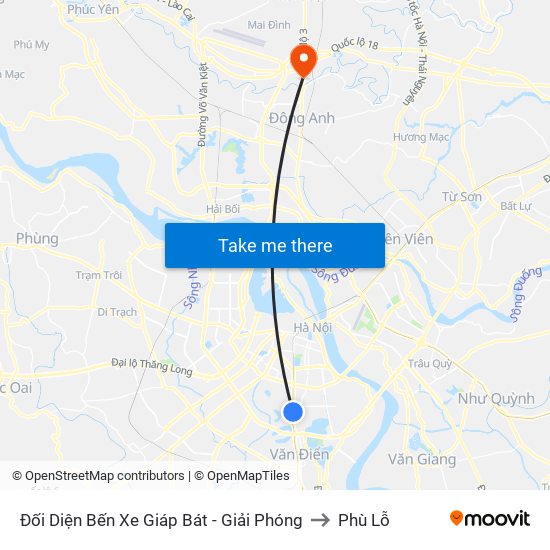 Đối Diện Bến Xe Giáp Bát - Giải Phóng to Phù Lỗ map