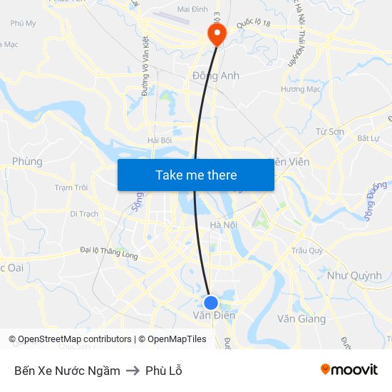 Bến Xe Nước Ngầm to Phù Lỗ map