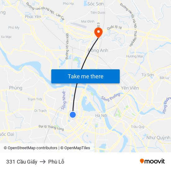 331 Cầu Giấy to Phù Lỗ map