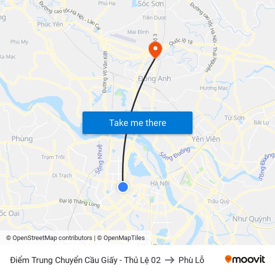 Điểm Trung Chuyển Cầu Giấy - Thủ Lệ 02 to Phù Lỗ map