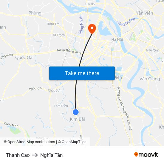 Thanh Cao to Nghĩa Tân map