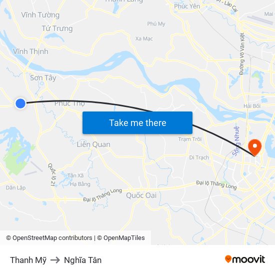 Thanh Mỹ to Nghĩa Tân map