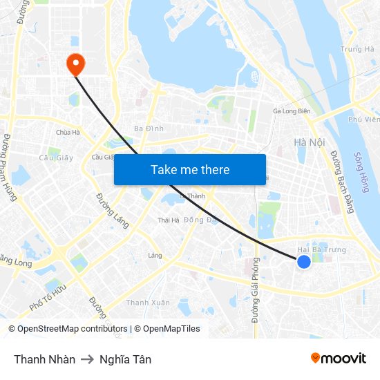 Thanh Nhàn to Nghĩa Tân map