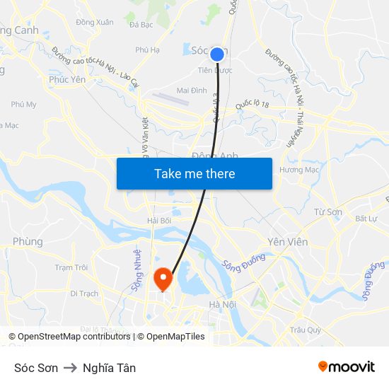 Sóc Sơn to Nghĩa Tân map