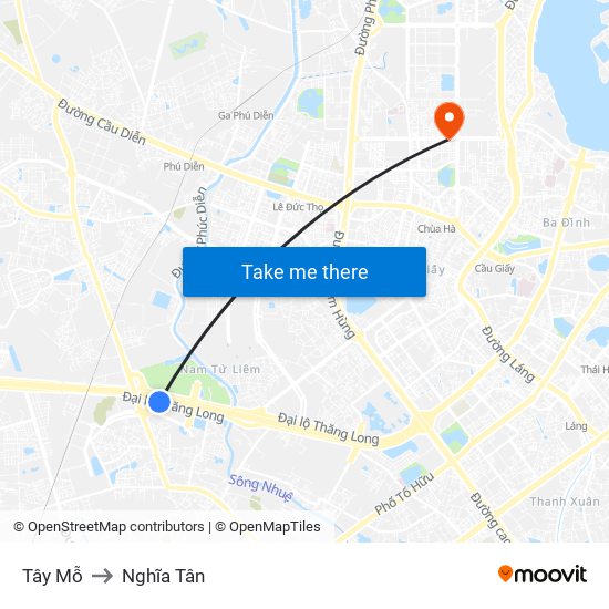 Tây Mỗ to Nghĩa Tân map