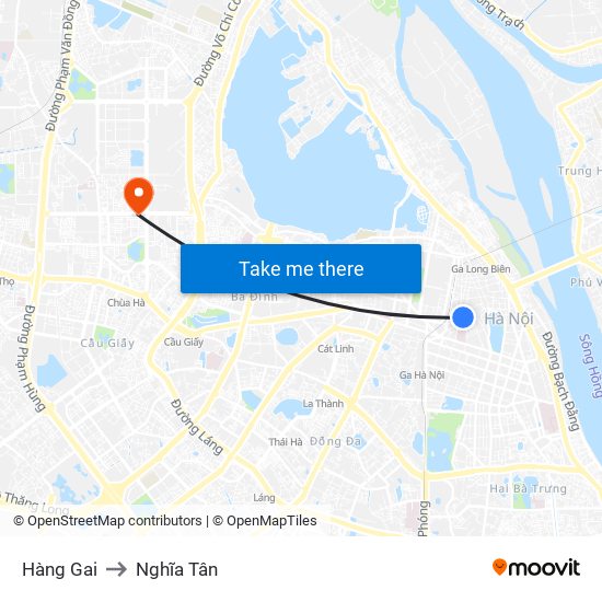 Hàng Gai to Nghĩa Tân map