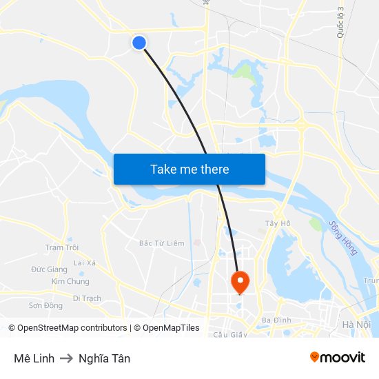 Mê Linh to Nghĩa Tân map