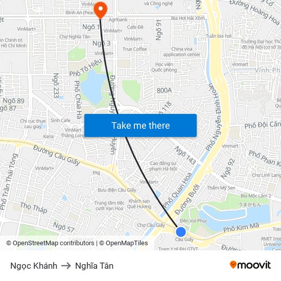 Ngọc Khánh to Nghĩa Tân map