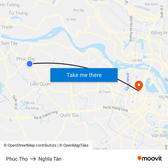 Phúc Thọ to Nghĩa Tân map