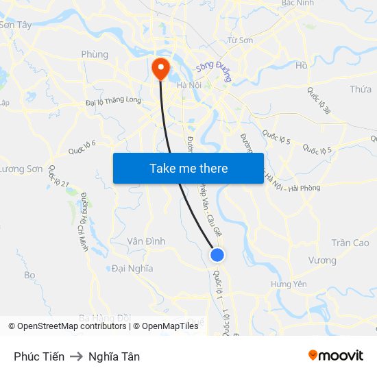 Phúc Tiến to Nghĩa Tân map