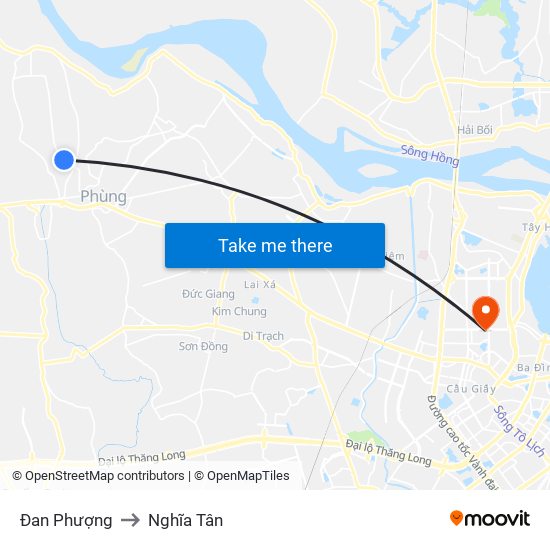 Đan Phượng to Nghĩa Tân map